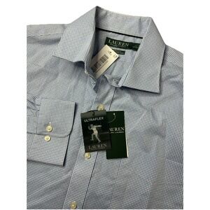Lauren Ralph Lauren Button‎ Up Shirt UltraFlex Reg-Fit Blue Gingham 17 32/33 NWT